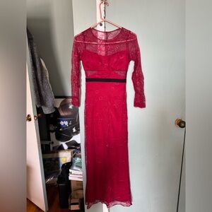 ABS Allen Schwartz Red Lace Long Sleeve Dress
